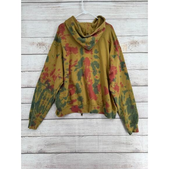 mnml Tie Dye Full Zip Hoodie Sweatshirt Womens Large Green Brown Red - Picture 2 of 12